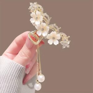 Pince à Cheveux Fleur de Rose en Velours Blanc – Image 1