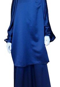 Jilbab réversible (satiné/normal) deux pièces (Cape + Jupe évasée) - Taille L/XL - Coloris bleu marine – Image 2
