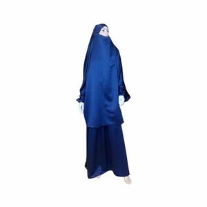 Jilbab réversible (satiné/normal) deux pièces (Cape + Jupe évasée) - Taille L/XL - Coloris bleu marine – Image 1